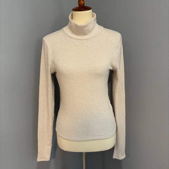 Y2K ABERCROMBIE & FITCH cream sparks mock neck long sleeve top, size large - Picture 2 of 8
